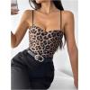 imageSHENHE Womens Sexy Leopard Print Spaghetti Strap Double Lined Sweetheart Neck Tank Top CamiCoffee Brown