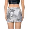 imageSHENHE Womens Sparkly Sequin Low Rise Rhinestone Bodycon Sexy Mini Skirt Party SkirtStar Print Silver