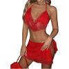 imageSHENHE Womens Sparkly Sexy 2 Piece Set Mesh Halter Crop Top and Wrap Slit Mini Skirt Rave Outfits Red Small