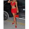 imageSHENHE Womens Sparkly Sexy 2 Piece Set Mesh Halter Crop Top and Wrap Slit Mini Skirt Rave Outfits Red Small