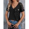 imageSHENHE Womens V Neck Short Sleeve Contrast Sequin Pocket Patched Tee Shirt TopBlack
