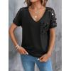 imageSHENHE Womens V Neck Short Sleeve Contrast Sequin Pocket Patched Tee Shirt TopBlack
