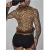 imageSHENHE Womens Y2k Leopard Crop Top Faux Fur Fuzzy Long Sleeve V Neck Fitted Party ShirtBrown