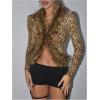 imageSHENHE Womens Y2k Leopard Crop Top Faux Fur Fuzzy Long Sleeve V Neck Fitted Party ShirtBrown