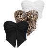 imageSHENHE Womens 3 Pack Y2k Sexy Twist Front Leopard Tube Strapless Split Hem Bandeau Top TubeBlack White Brown