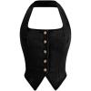 imageSHENHE Womens Denim Tops Y2K Halter Button Up Strapless Jean Vest Western Going Out Crop TopBlack