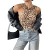 imageSHENHE Womens Leopard Mesh Bodysuit Ruched V Neck Backless Sexy Going Out Cheetah BodysuitLight Brown