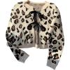 imageSHENHE Womens Leopard Print Bow Tie Front Crew Neck Cropped Cardigan Sweater TrendyKhaki