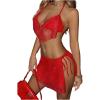 imageSHENHE Womens Sparkly Sexy 2 Piece Set Mesh Halter Crop Top and Wrap Slit Mini Skirt Rave Outfits Red Small