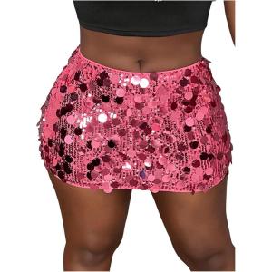 imageSHENHE Womens Sequin Skirt Glitter Low Rise Bodycon Sexy Mini Skirt Rave Sparkly SkirtRose Red