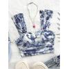imageSHENHE Womens Floral Tie Dye Wide Strap Square Neck Ruched Casual Fitted Crop Tank TopBlue and White