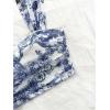 imageSHENHE Womens Floral Tie Dye Wide Strap Square Neck Ruched Casual Fitted Crop Tank TopBlue and White