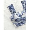 imageSHENHE Womens Floral Tie Dye Wide Strap Square Neck Ruched Casual Fitted Crop Tank TopBlue and White