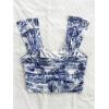 imageSHENHE Womens Floral Tie Dye Wide Strap Square Neck Ruched Casual Fitted Crop Tank TopBlue and White