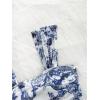 imageSHENHE Womens Floral Tie Dye Wide Strap Square Neck Ruched Casual Fitted Crop Tank TopBlue and White