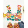 imageSHENHE Womens Floral Tie Dye Wide Strap Square Neck Ruched Casual Fitted Crop Tank TopGreen Pink Multi