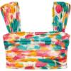 imageSHENHE Womens Floral Tie Dye Wide Strap Square Neck Ruched Casual Fitted Crop Tank TopGreen Pink Multi