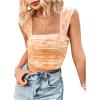 imageSHENHE Womens Floral Tie Dye Wide Strap Square Neck Ruched Casual Fitted Crop Tank TopLight Orange