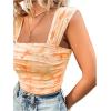 imageSHENHE Womens Floral Tie Dye Wide Strap Square Neck Ruched Casual Fitted Crop Tank TopLight Orange