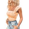 imageSHENHE Womens Floral Tie Dye Wide Strap Square Neck Ruched Casual Fitted Crop Tank TopLight Orange