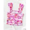 imageSHENHE Womens Floral Tie Dye Wide Strap Square Neck Ruched Casual Fitted Crop Tank TopLilac Purple Pink