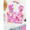 imageSHENHE Womens Floral Tie Dye Wide Strap Square Neck Ruched Casual Fitted Crop Tank TopLilac Purple Pink