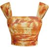 imageSHENHE Womens Floral Tie Dye Wide Strap Square Neck Ruched Casual Fitted Crop Tank TopOrange