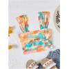 imageSHENHE Womens Floral Tie Dye Wide Strap Square Neck Ruched Casual Fitted Crop Tank TopOrange Blue Multi