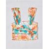 imageSHENHE Womens Floral Tie Dye Wide Strap Square Neck Ruched Casual Fitted Crop Tank TopOrange Blue Multi