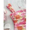 imageSHENHE Womens Floral Tie Dye Wide Strap Square Neck Ruched Casual Fitted Crop Tank TopOrange Pink Multi