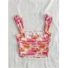 imageSHENHE Womens Floral Tie Dye Wide Strap Square Neck Ruched Casual Fitted Crop Tank TopOrange Pink Multi
