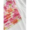 imageSHENHE Womens Floral Tie Dye Wide Strap Square Neck Ruched Casual Fitted Crop Tank TopOrange Pink Multi