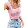 imageSHENHE Womens Floral Tie Dye Wide Strap Square Neck Ruched Casual Fitted Crop Tank TopPink