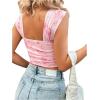 imageSHENHE Womens Floral Tie Dye Wide Strap Square Neck Ruched Casual Fitted Crop Tank TopPink