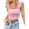 imageSHENHE Womens Floral Tie Dye Wide Strap Square Neck Ruched Casual Fitted Crop Tank TopPink