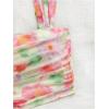 imageSHENHE Womens Floral Tie Dye Wide Strap Square Neck Ruched Casual Fitted Crop Tank TopPink Green Multi