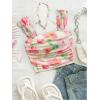 imageSHENHE Womens Floral Tie Dye Wide Strap Square Neck Ruched Casual Fitted Crop Tank TopPink Green Multi