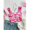 imageSHENHE Womens Floral Tie Dye Wide Strap Square Neck Ruched Casual Fitted Crop Tank TopPurple Pink Multi