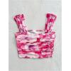 imageSHENHE Womens Floral Tie Dye Wide Strap Square Neck Ruched Casual Fitted Crop Tank TopPurple Pink Multi