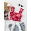 imageSHENHE Womens Floral Tie Dye Wide Strap Square Neck Ruched Casual Fitted Crop Tank TopRose Red
