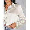 imageSHENHE Womens Satin Button Down Collar Neck Long Sleeve Crop Blouse Shirt TopBeige