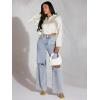 imageSHENHE Womens Satin Button Down Collar Neck Long Sleeve Crop Blouse Shirt TopBeige