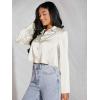 imageSHENHE Womens Satin Button Down Collar Neck Long Sleeve Crop Blouse Shirt TopBeige