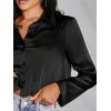 imageSHENHE Womens Satin Button Down Collar Neck Long Sleeve Crop Blouse Shirt TopBlack