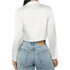 imageSHENHE Womens Satin Button Down Collar Neck Long Sleeve Crop Blouse Shirt TopWhite