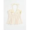 imageSHENHE Womens Tie Halter Neck Backless Ruffle Hem Sexy Peplum Crop Top Sleeveless TopApricot