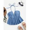 imageSHENHE Womens Tie Halter Neck Backless Ruffle Hem Sexy Peplum Crop Top Sleeveless TopAzure Blue