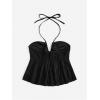 imageSHENHE Womens Tie Halter Neck Backless Ruffle Hem Sexy Peplum Crop Top Sleeveless TopBlack