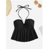 imageSHENHE Womens Tie Halter Neck Backless Ruffle Hem Sexy Peplum Crop Top Sleeveless TopBlack