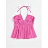 imageSHENHE Womens Tie Halter Neck Backless Ruffle Hem Sexy Peplum Crop Top Sleeveless TopHot Pink